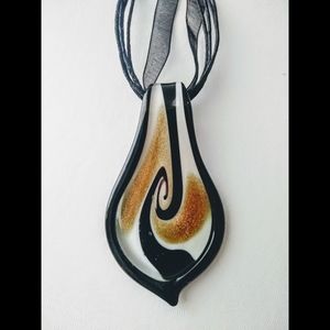 Handblown Murano Style Glass Pendant Necklace